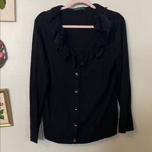 Jones New York Black Ruffled Cardigan